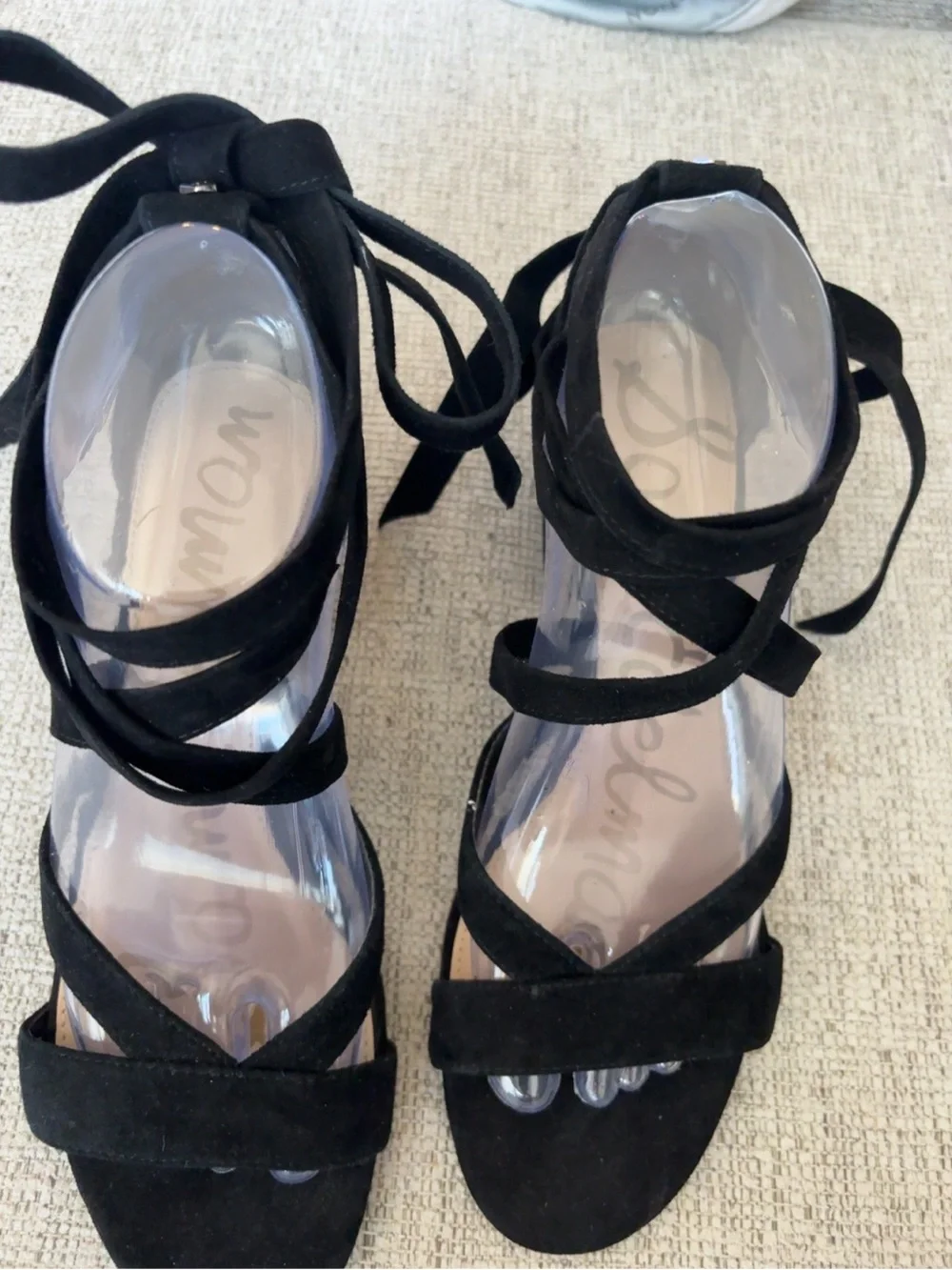 Sam Edelman Black Suede Lace-Up Block Heel Sandals Women’s Size 8